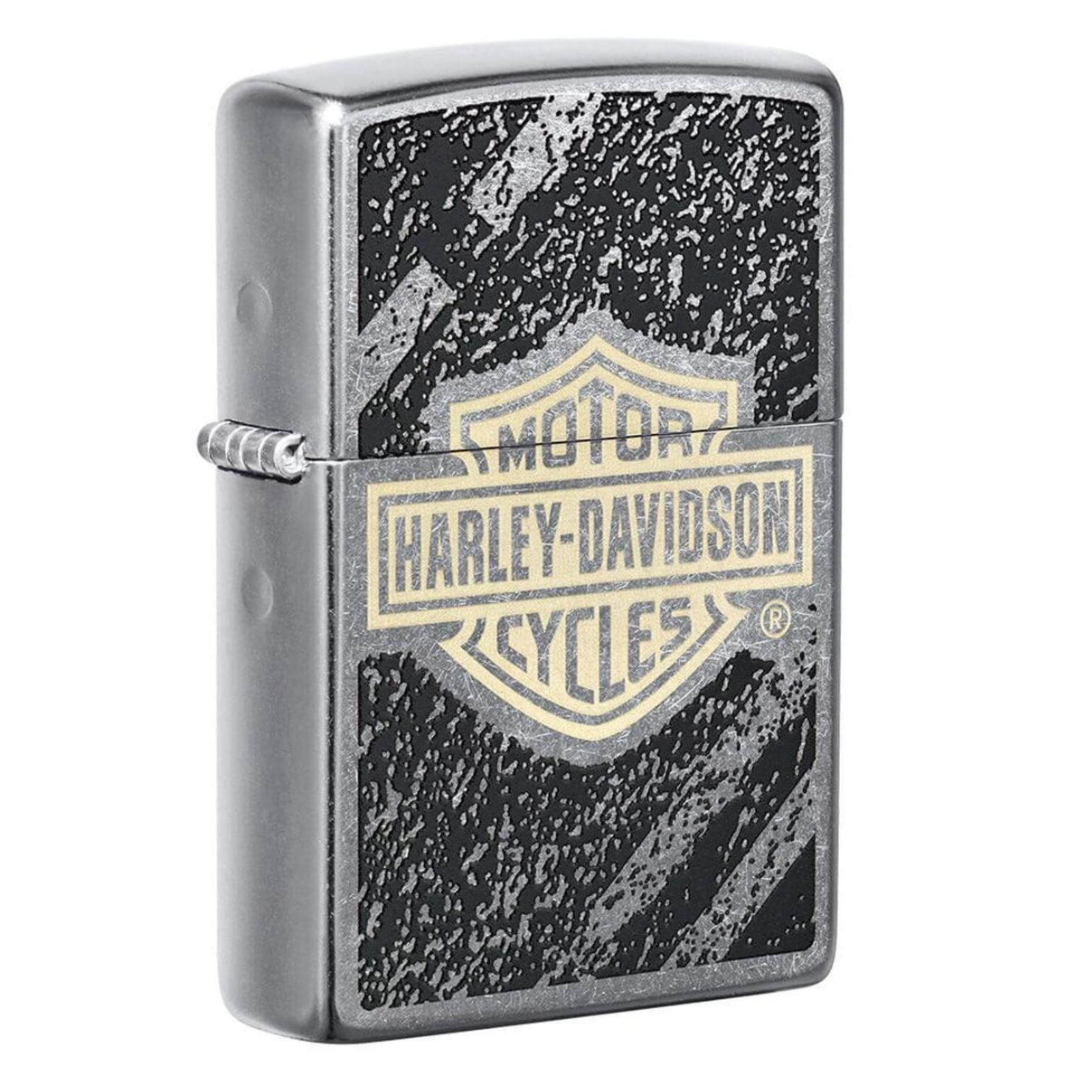 Αντιανεμικός αναπτήρας Zippo Harley Davidson 49656 σε ασημί μεταλλικό χρώμα με μαύρες λεπτομέρειες και δυνατότητα χαράγματος για ένα προσωποποιημένο δώρο.