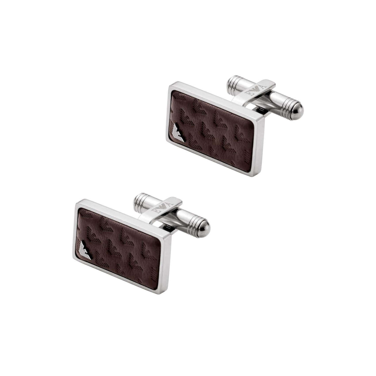 Ανδρικά μανικετόκουμπα Emporio Armani EGS3250040 από ανοξείδωτο ατσάλι σε καφέ χρώμα με ασημί λεπτομέρειες.