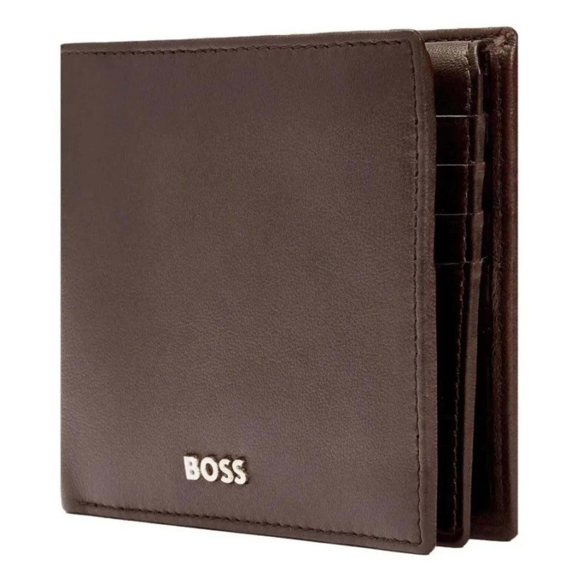 Ανδρικό δερμάτινο πορτοφόλι Hugo Boss Classic Smooth HLY403Y σε καφέ χρώμα στο πλάι.