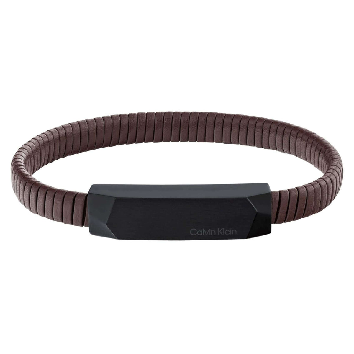 Ανδρικό δερμάτινο βραχιόλι Calvin Klein 35100014 σε καφέ χρώμα με κούμπωμα από ανοξείδωτο ατσάλι σε μαύρο χρώμα.