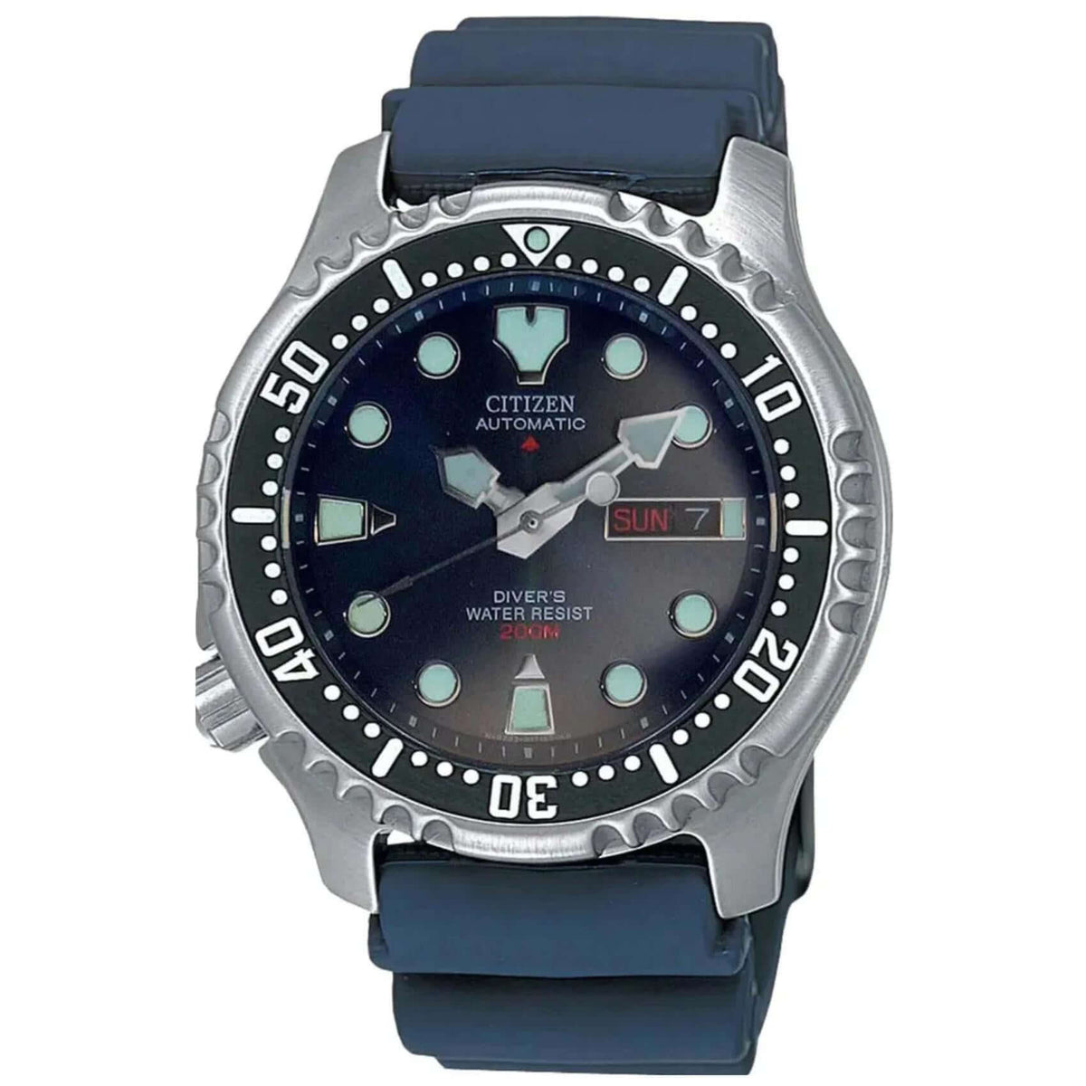 Ανδρικό καταδυτικό ρολόι Citizen Promaster Divers NY0040-17LE με μπλε καουτσούκ λουράκι, μαύρο καντράν 42mm και αυτόματο μηχανισμό Caliber 8203.