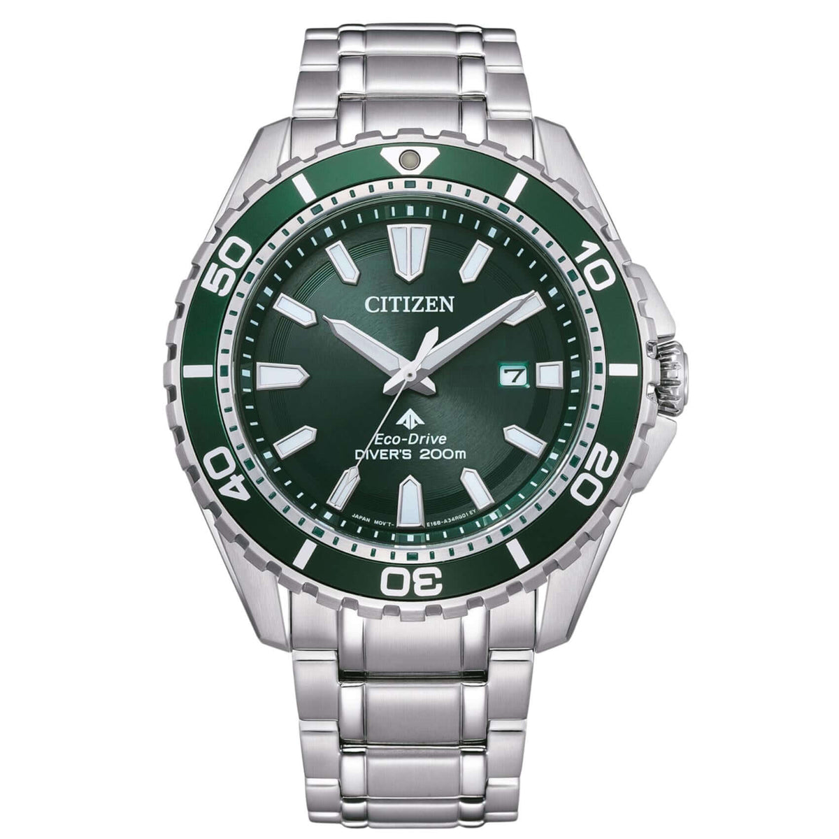Ανδρικό καταδυτικό ρολόι Citizen Promaster Eco-Drive BN0199-53X με ασημί μπρασελέ και πράσινο καντράν 44.5mm με περιστρεφόμενη στεφάνη.