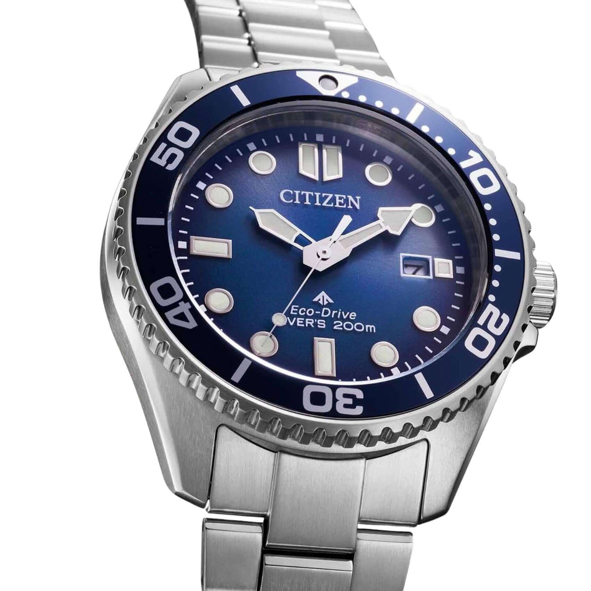 Μπλε καντράν 41mm του καταδυτικού ρολογιού Citizen Promaster Eco-Drive Divers BN0260-54L με ένδειξη ημερομηνίας και περιστρεφόμενη στεφάνη.