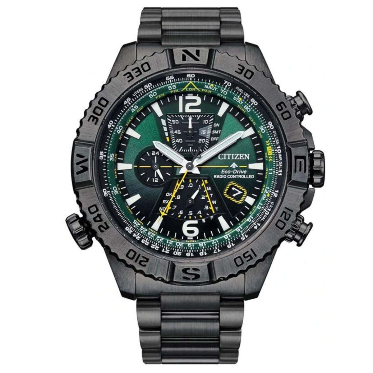 Ανδρικό καταδυτικό ρολόι Citizen Promaster Eco-Drive Navihawk AT8227-56X χρονογράφος με γκρι μπρασελέ, πράσινο καντράν 47.5mm και μηχανισμό Eco-Drive H804.