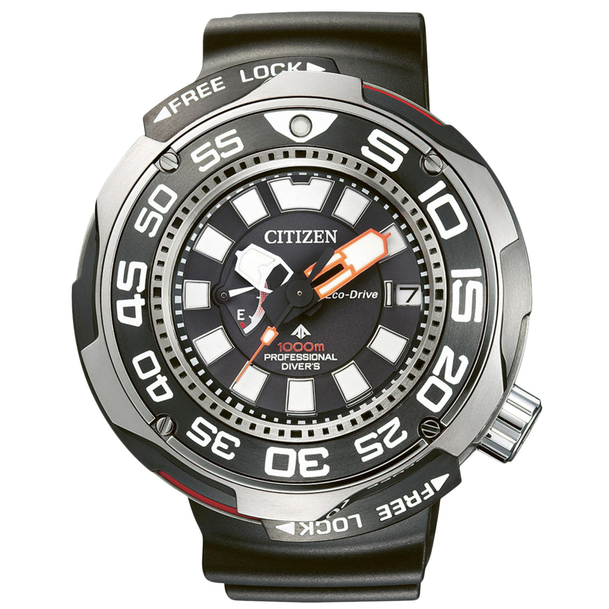 Ανδρικό καταδυτικό ρολόι Citizen Promaster Professional Diver 1000 BN7020-09E με μαύρο λουράκι και μαύρο καντράν 52.5mm με φωτεινούς δείκτες.