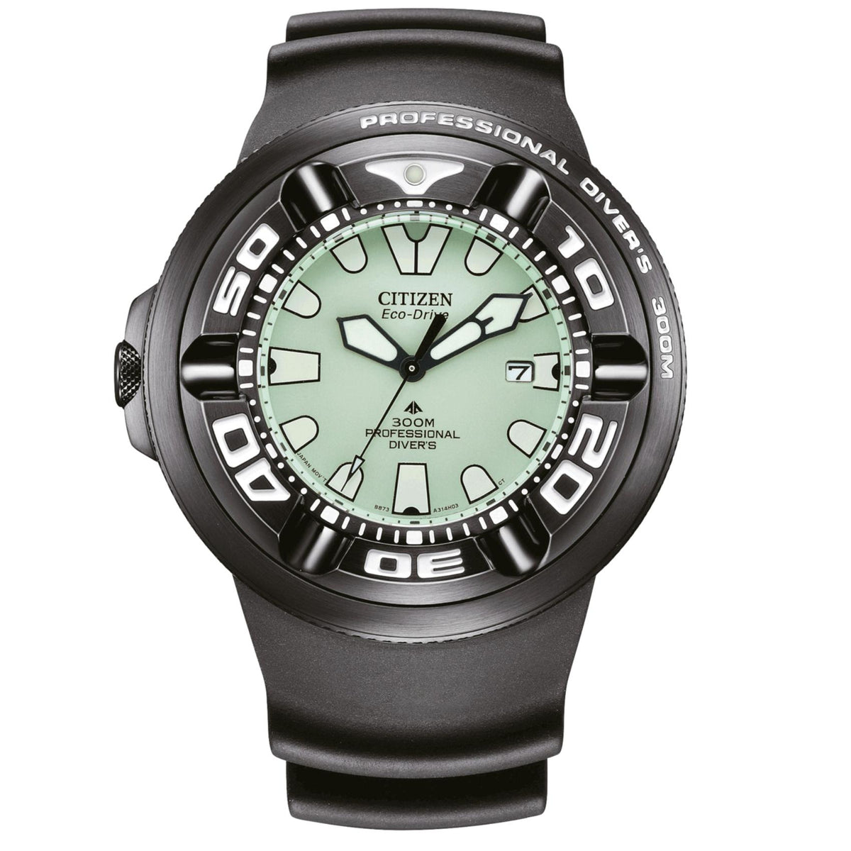 Ανδρικό καταδυτικό ρολόι Citizen Promaster Professional Diver 300 BJ8055-04X με μαύρο λουράκι και πράσινο καντράν 48mm.