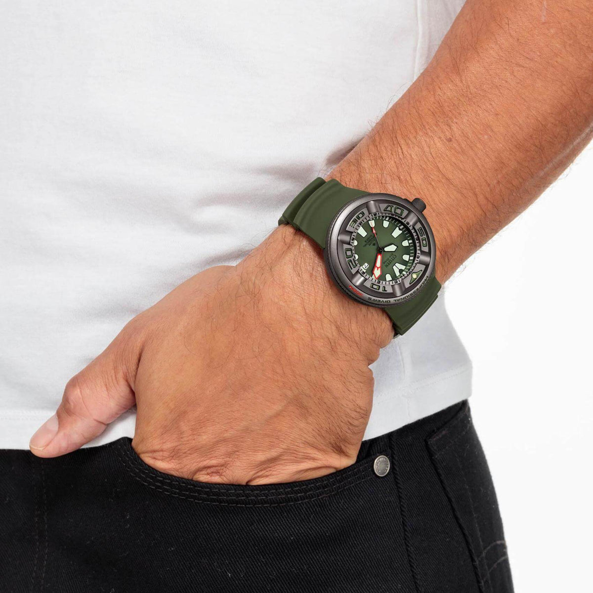 Καταδυτικό Ρολόι Citizen Promaster Professional Diver 300 BJ8057-17X Με Πράσινο Λουράκι & Πράσινο Καντράν