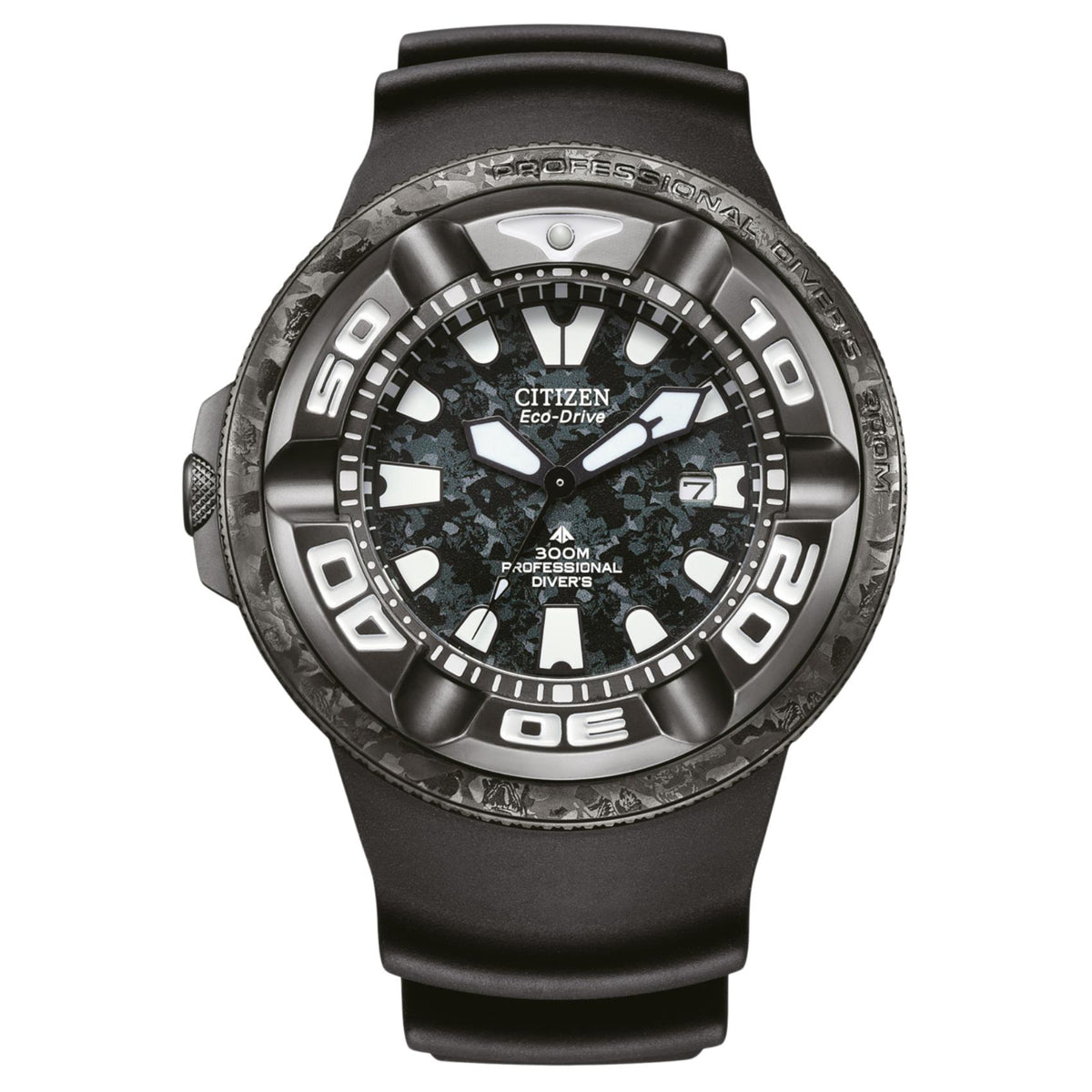 Ανδρικό καταδυτικό ρολόι Citizen Promaster Professional Diver 300 Godzilla BJ8056-01E με μαύρο καντράν 48mm και μαύρο λουράκι.