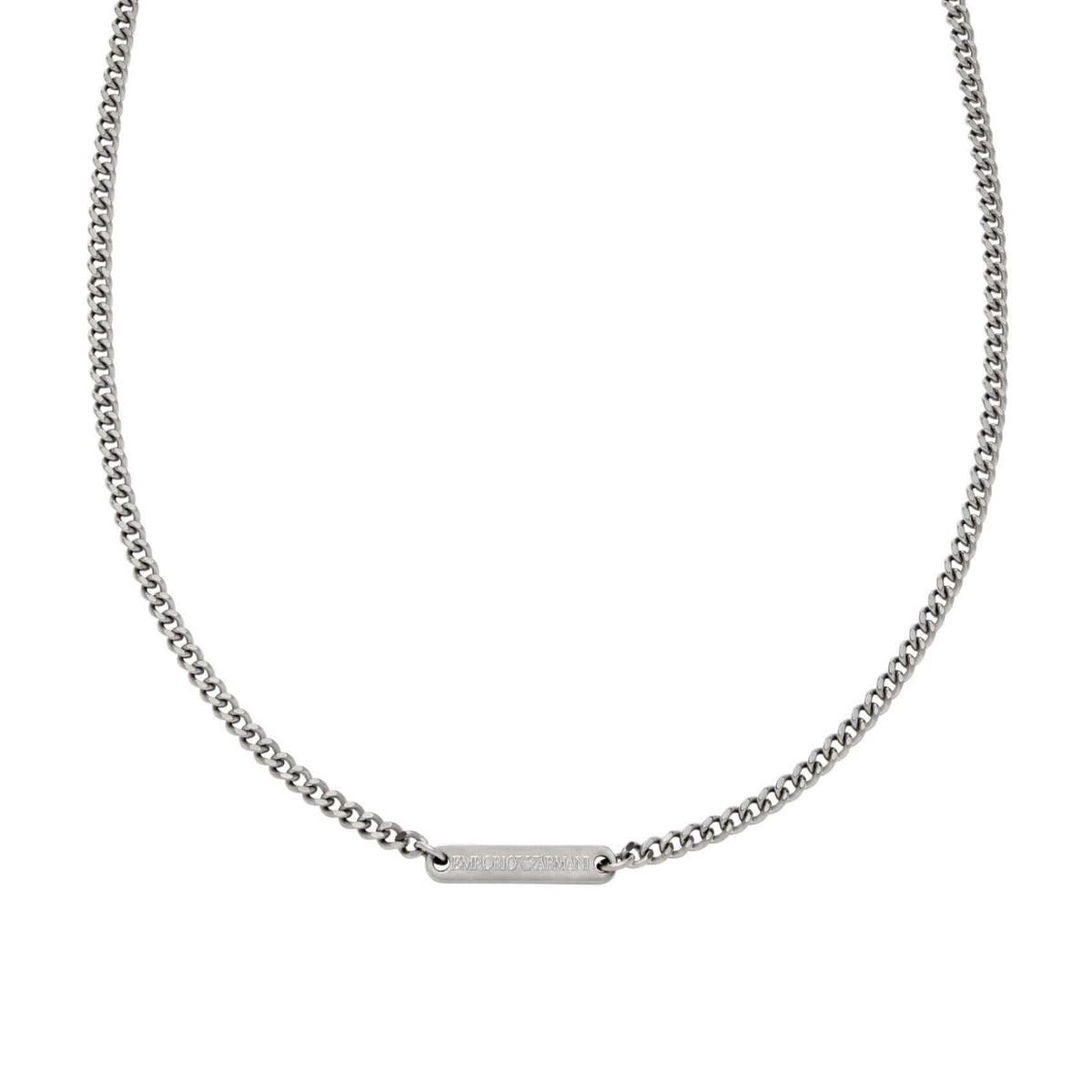 Ανδρικό κολιέ Emporio Armani EGS3188040 ατσάλινο με αλυσίδα και ταυτότητα σε ασημί χρώμα.
