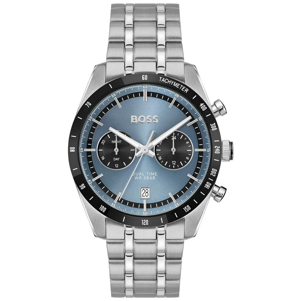 Ανδρικό ρολόι Boss Tourmaster 1514286 με ασημί μπρασελέ και μπλε καντράν