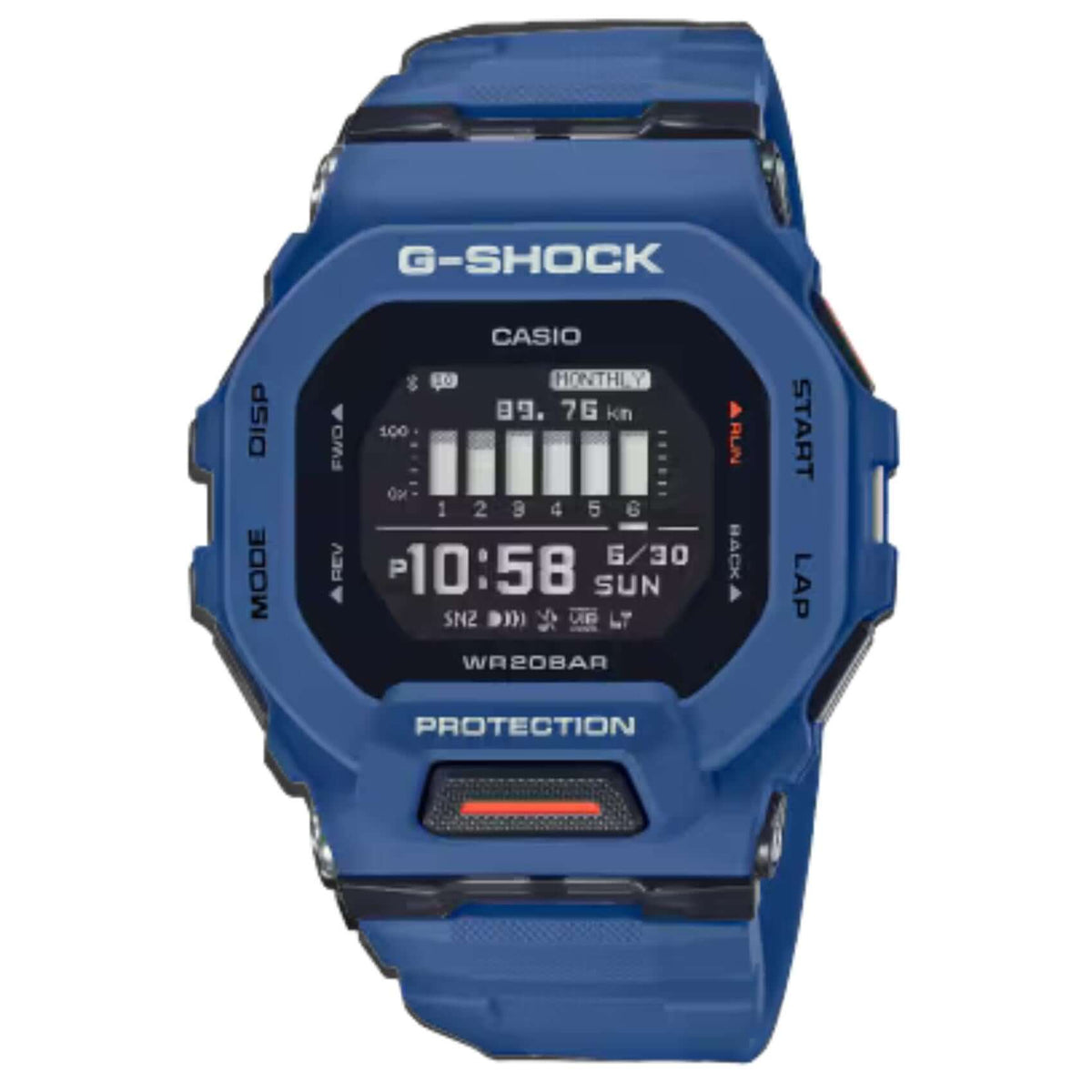 Ανδρικό ρολόι Casio G-Shock GBD-200-2ER με μπλε καουτσούκ λουράκι και μαύρο καντράν 46 mm.