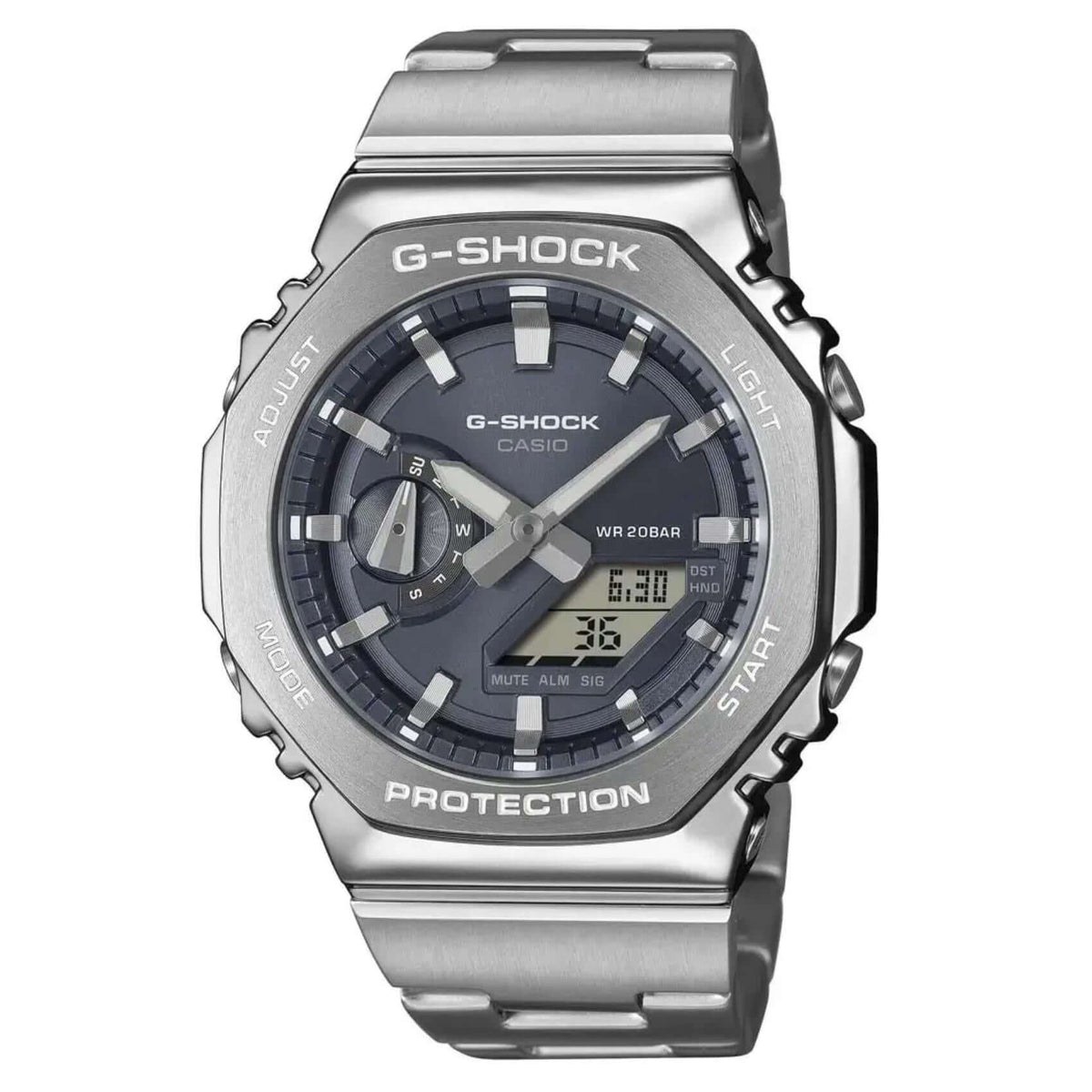 Ανδρικό ρολόι Casio G-SHOCK GM-2110D-8AER με ασημί ατσάλινο μπρασελέ και γκρι καντράν 44.5 mm.