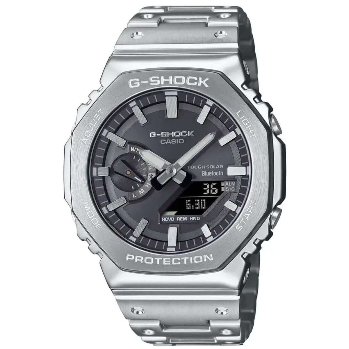 Ανδρικό ρολόι Casio G-SHOCK GM-B2100SD-1AER με ασημί ατσάλινο μπρασελέ και μαύρο καντράν 44.5 mm.
