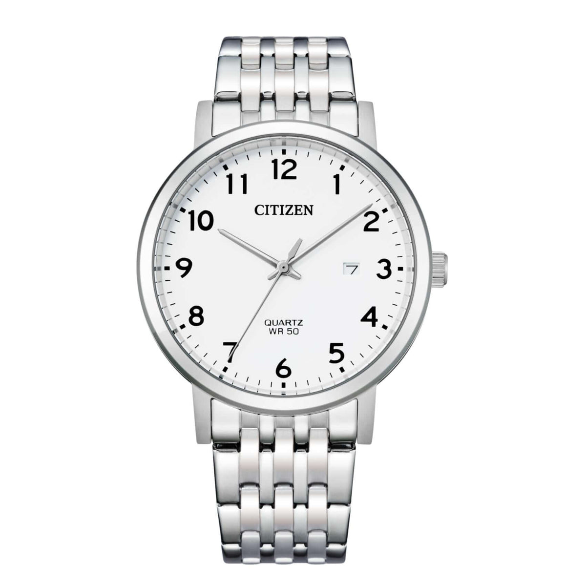 Ανδρικό ρολόι Citizen BI5070-57A με ασημί μπρασελέ και λευκό καντράν 40.2mm με ένδειξη ημερομηνίας.