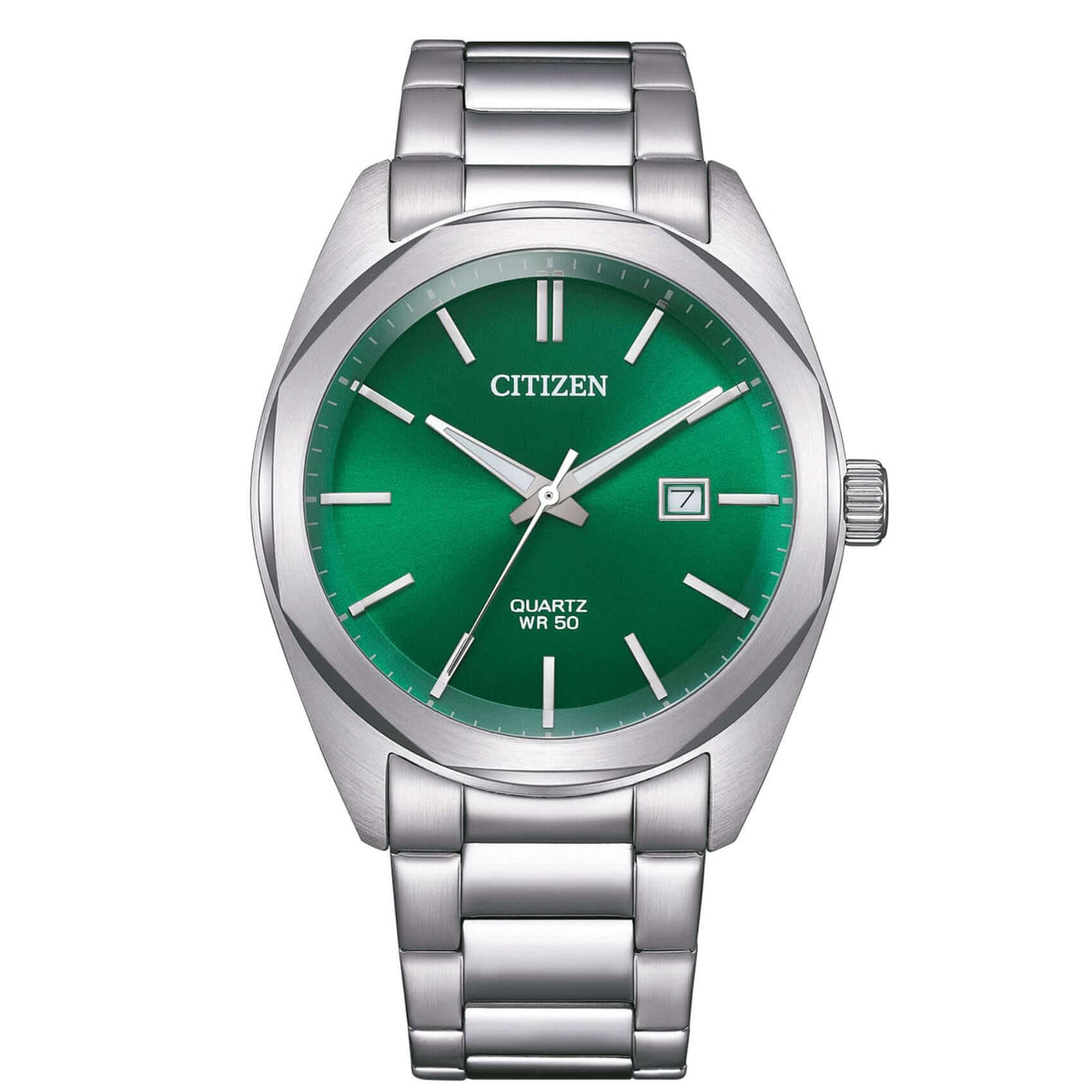 Ανδρικό ρολόι Citizen BI5110-54X με ασημί μπρασελέ και πράσινο καντράν 41mm με ένδειξη ημερομηνίας.