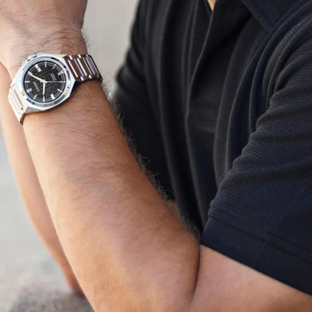 Ανδρικό Ρολόι Citizen Series 8 NB6050-51E με Ασημί Μπρασελέ & Μαύρο Καντράν