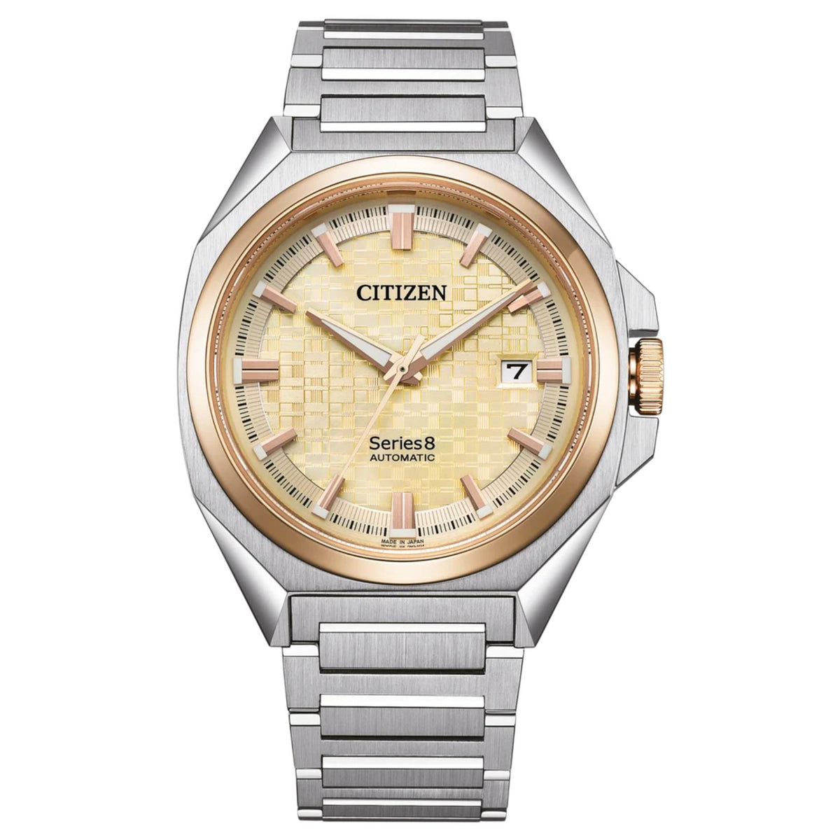Ανδρικό ρολόι αυτόματο Citizen Series 8 NB6059-57P με ασημί μπρασελέ και σαμπανί καντράν με ένδειξη ημερομηνίας