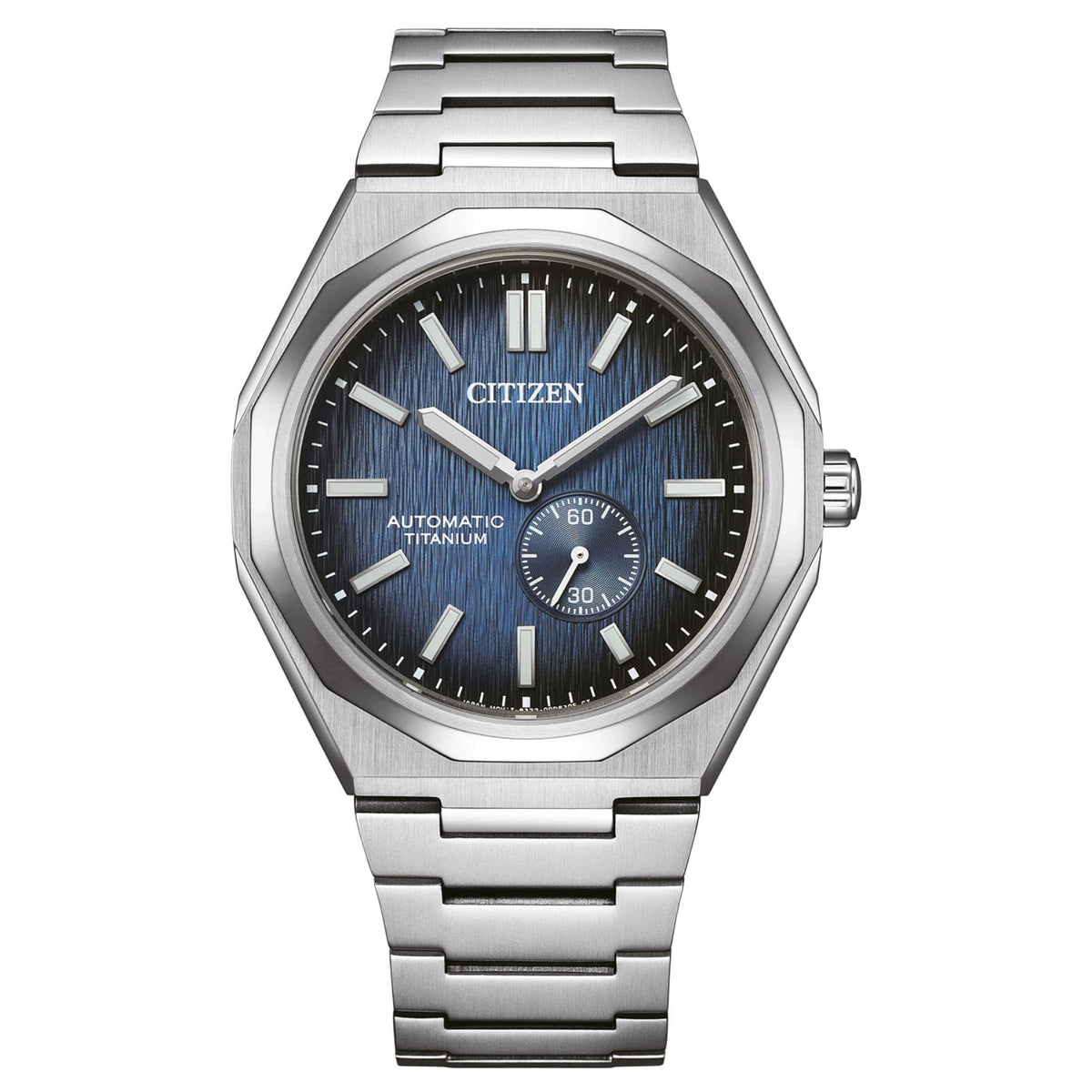 Ανδρικό αυτόματο ρολόι Citizen Super Titanium Zenshin 60 NK5020-58M με μπλε καντράν και ασημί μπρασελέ