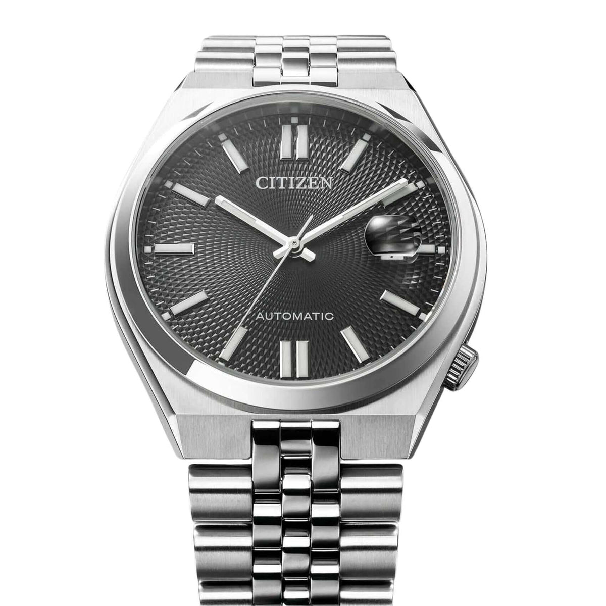 Μαύρο καντράν 40mm του ανδρικού ρολογιού Citizen Tsuyosa 60 NK0020-55E με ένδειξη ημερομηνίας.