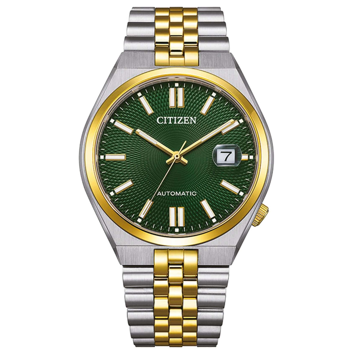 Ανδρικό αυτόματο ρολόι Citizen Tsuyosa 60 NK0024-54X με δίχρωμο μπρασελέ και πράσινο καντράν 40mm με ένδειξη ημερομηνίας.