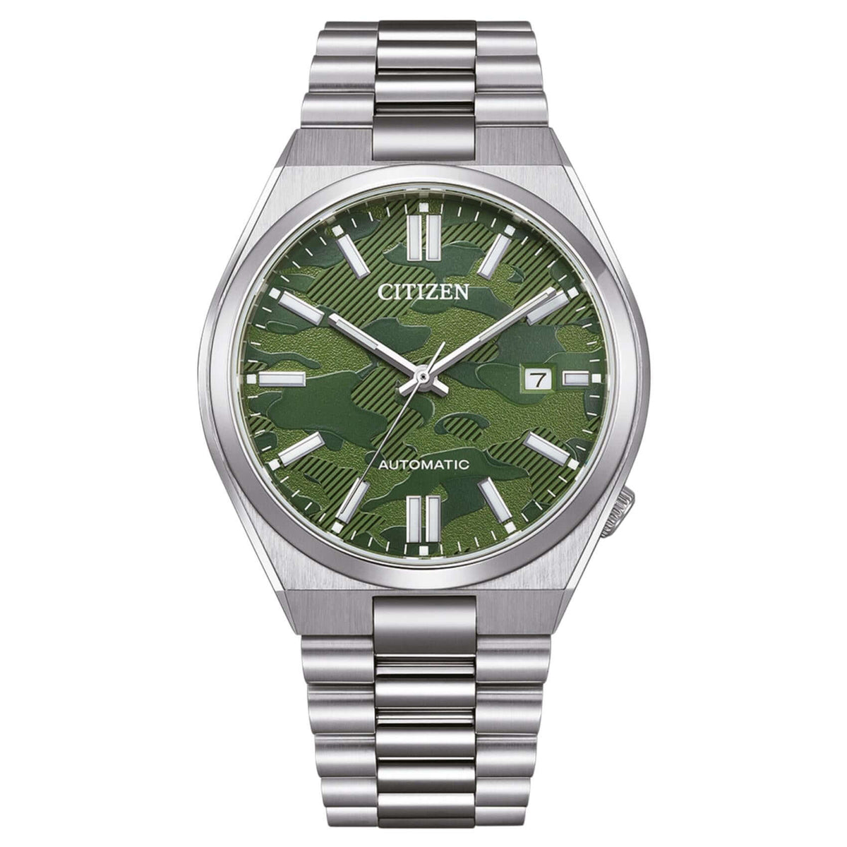 Ανδρικό αυτόματο ρολόι Citizen Tsuyosa NJ0159-86X με ασημί μπρασελέ και πράσινο καντράν 40mm με ένδειξη ημερομηνίας.