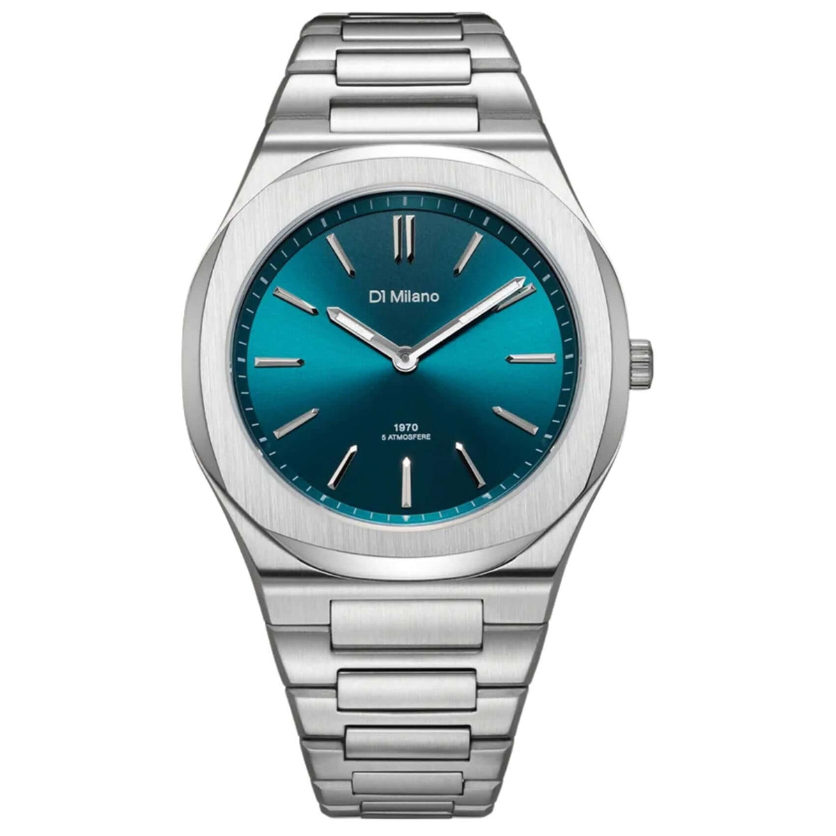 Ανδρικό ρολόι D1 Milano Ultra Thin Groovy Green D1-UHBJ03 με ασημί κάσα και soleil petrol green καντράν Ø39 mm.