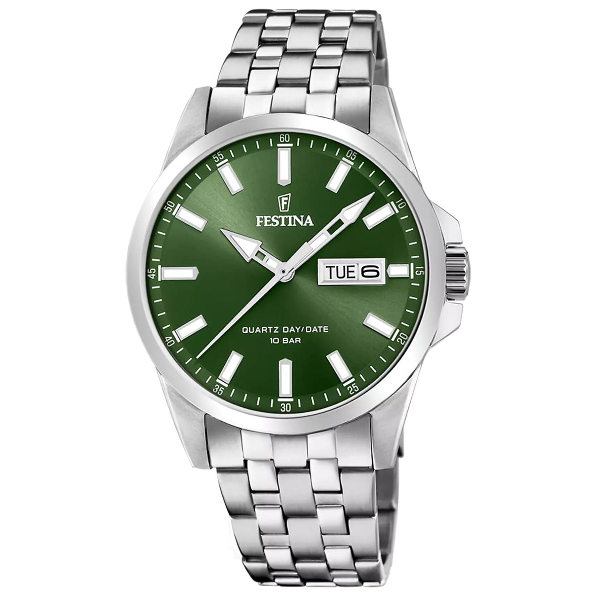 Ανδρικό ρολόι Festina Classics F20357/5 με ασημί μπρασελέ και πράσινο καντράν