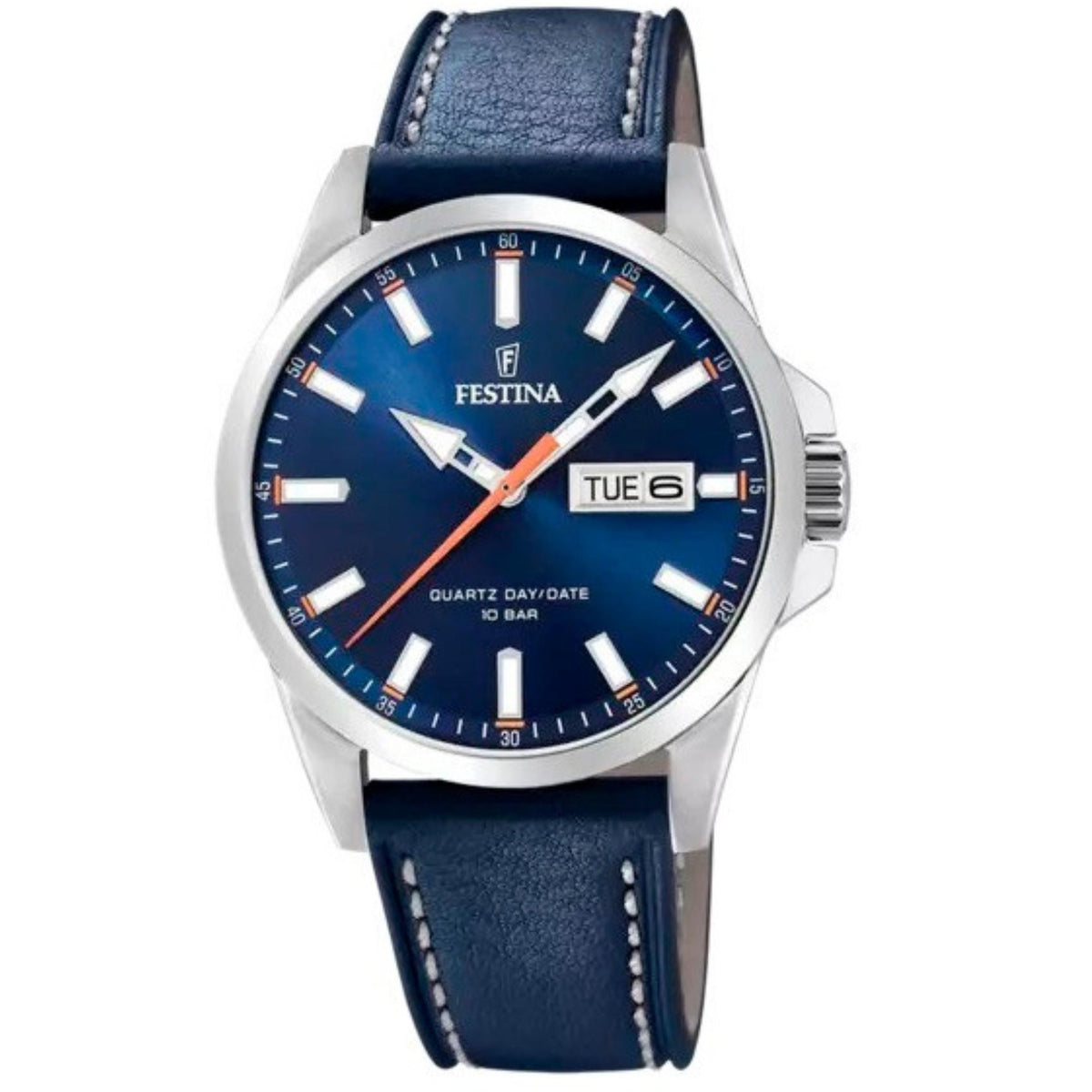 Ανδρικό ρολόι Festina Classics F20358/3 με μπλε δερμάτινο λουράκι και μπλε καντράν
