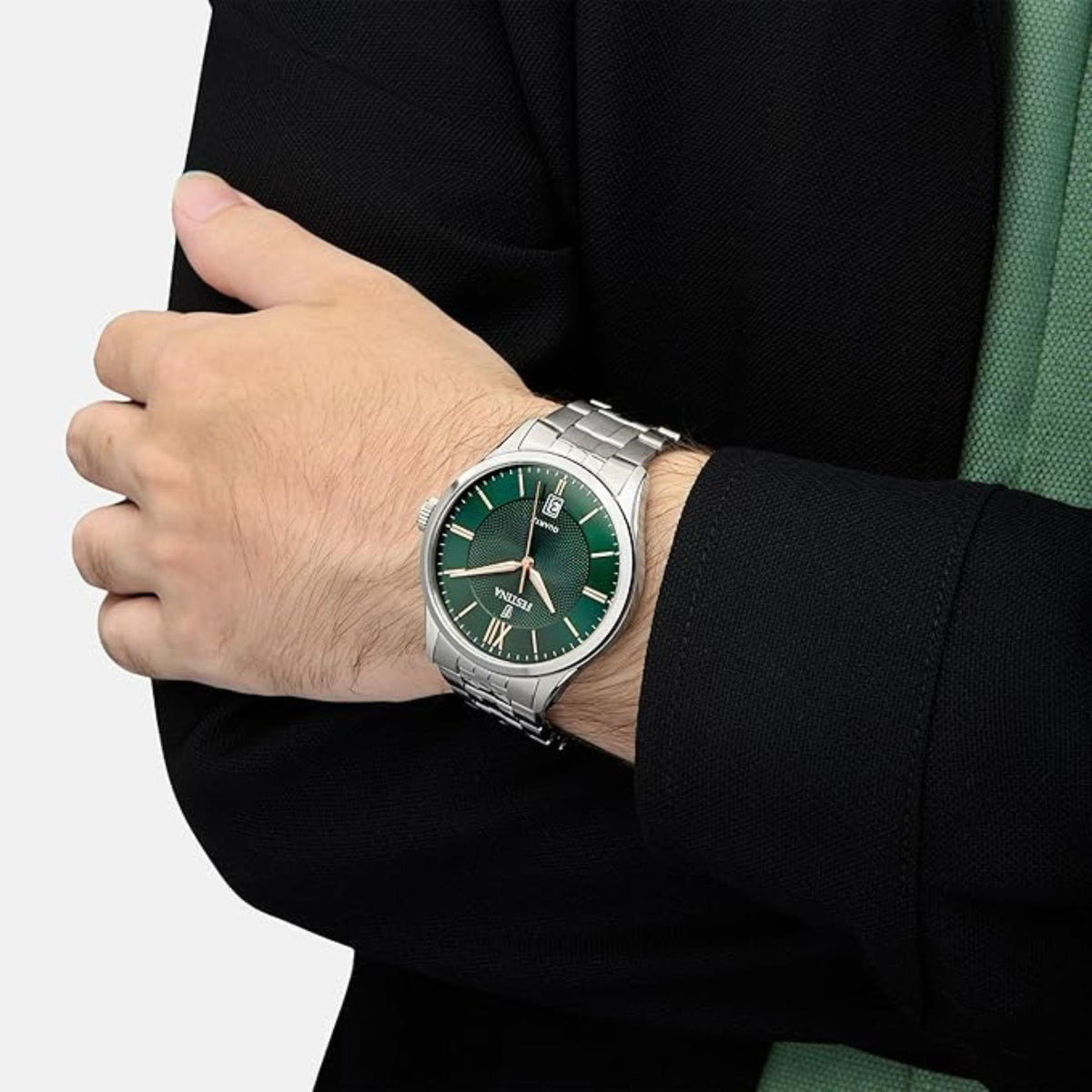 Ρολόι Festina Classics F20425/7 Με Ασημί Μπρασελέ & Πράσινο Καντράν