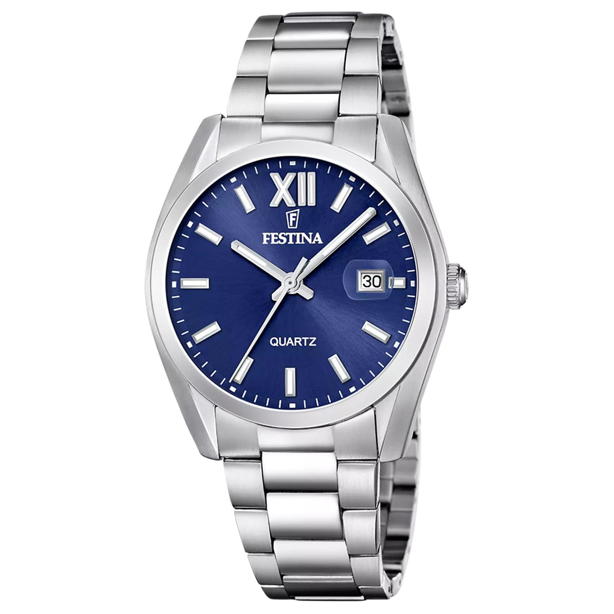 Ανδρικό ρολόι Festina Classics F20707/7 με ασημί μπρασελέ και σκούρο μπλε καντράν