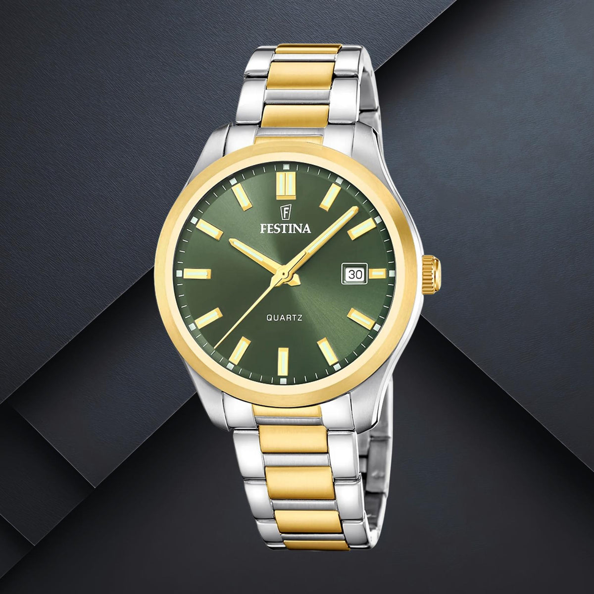 Ρολόι Festina Classics F20738/2 Με Ασημί-Χρυσό Μπρασελέ & Πράσινο Καντράν