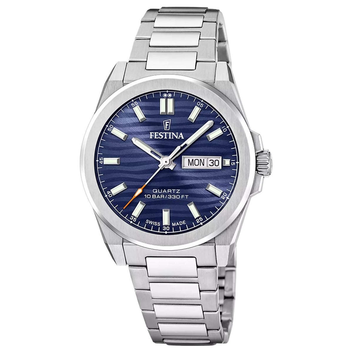 Ανδρικό ρολόι Festina Dune F20073/2 με ασημί μπρασελέ και μπλε καντράν