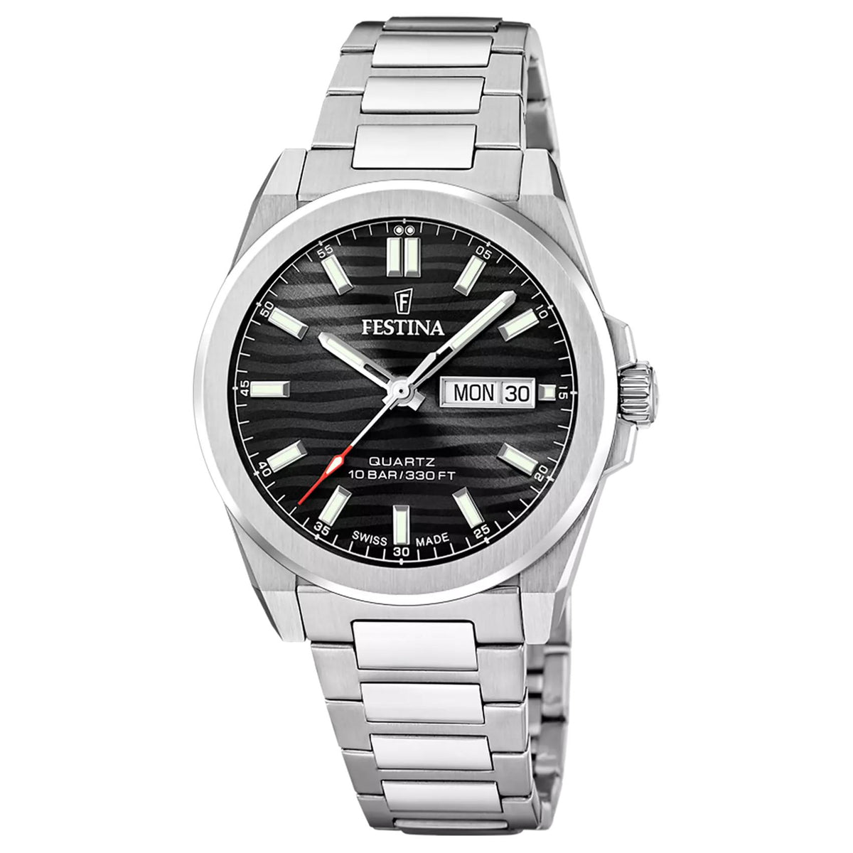 Ανδρικό ρολόι Festina Dune F20073/5 με ασημί μπρασελέ και μαύρο καντράν
