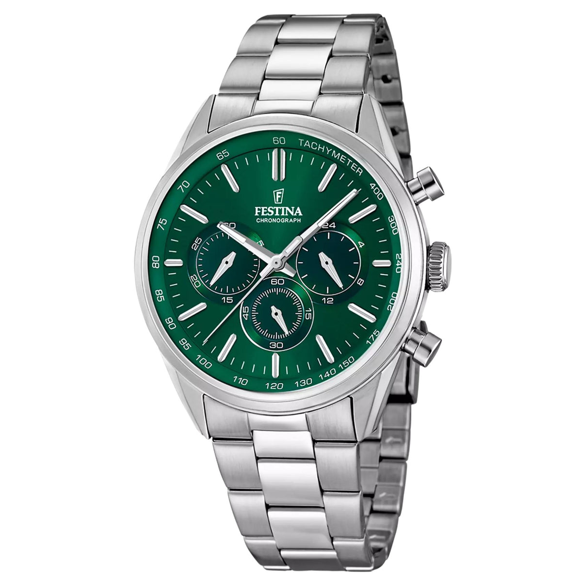 Ανδρικό ρολόι Festina F16820/R με ασημί μπρασελέ και πράσινο καντράν