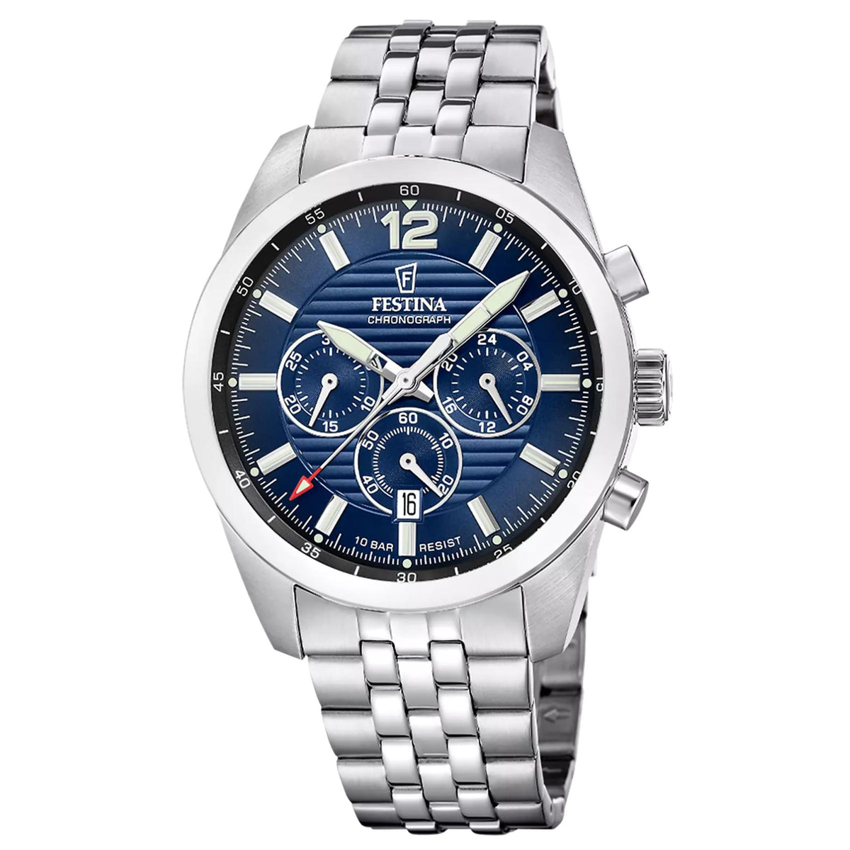 Ανδρικό ρολόι Festina F20742/4 με ασημί μπρασελέ και μπλε καντράν