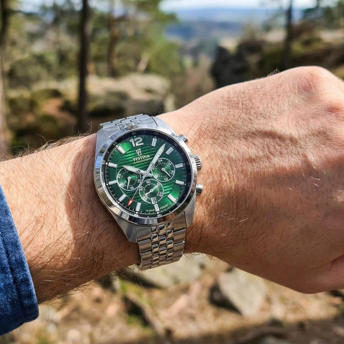 Ρολόι Festina F20742/5 Με Ασημί Μπρασελέ & Πράσινο Καντράν