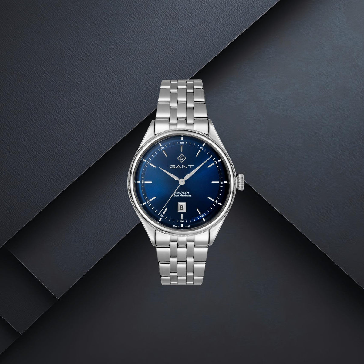Ανδρικό Ρολόι Gant Cortland G305002 με Ασημί Μπρασελέ & Μπλε Καντράν