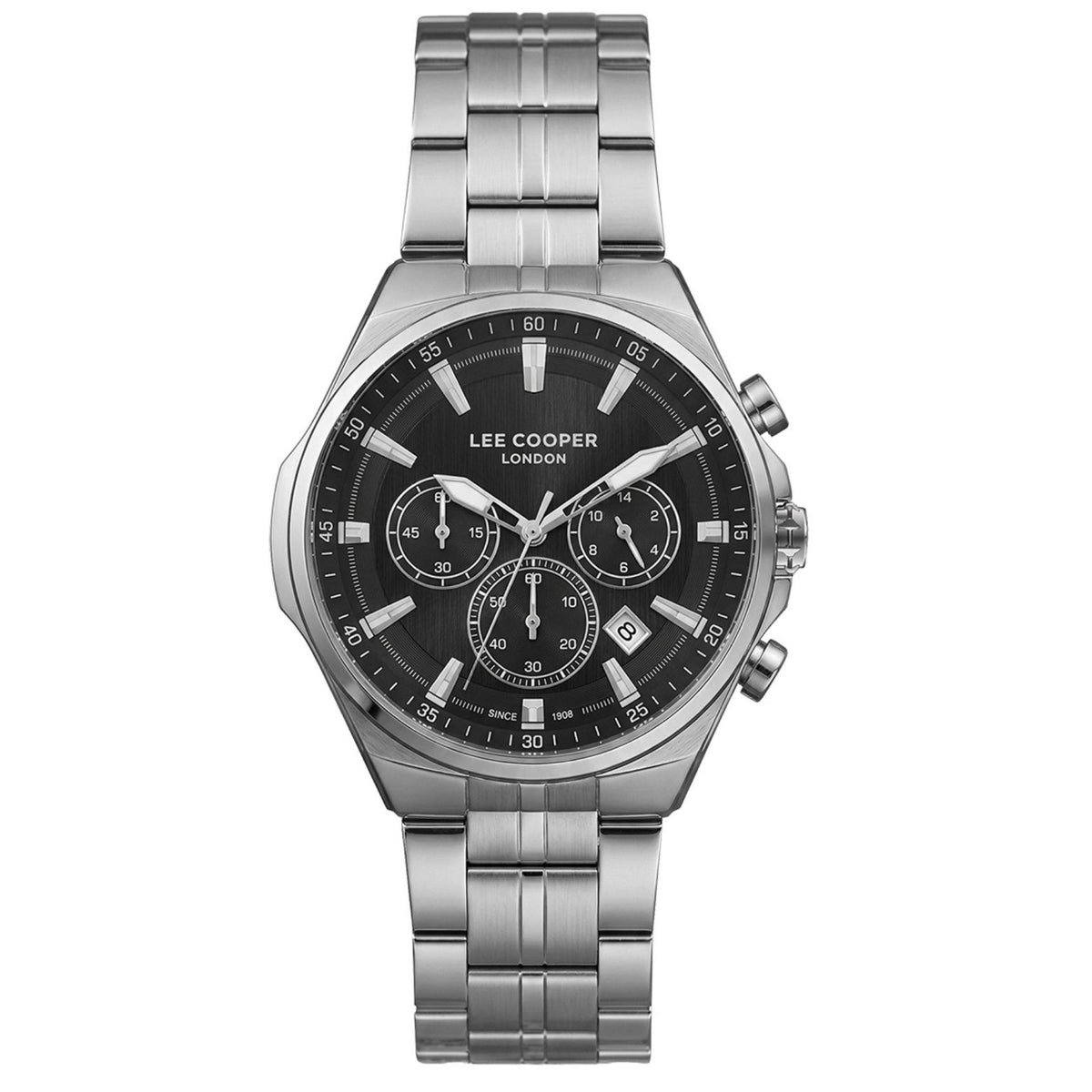 Ανδρικό ρολόι Lee Cooper Gents Multi LC08273.350 με ασημί μπρασελέ και μαύρο καντράν