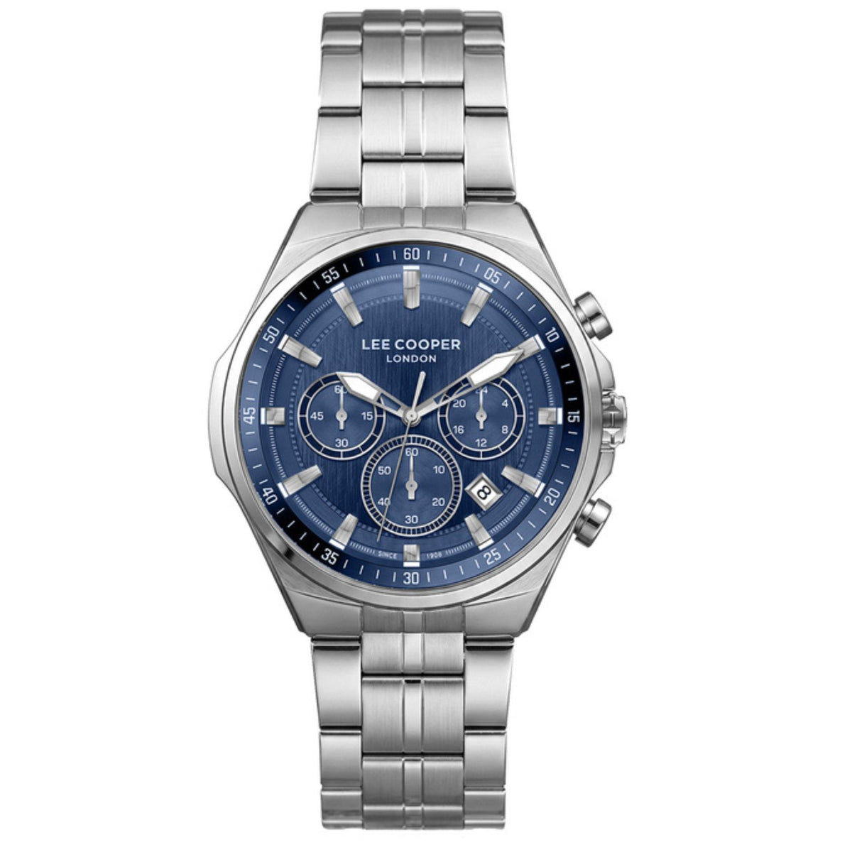 Ανδρικό ρολόι Lee Cooper Gents Multi LC08273.390 με ασημί μπρασελέ και μπλε καντράν