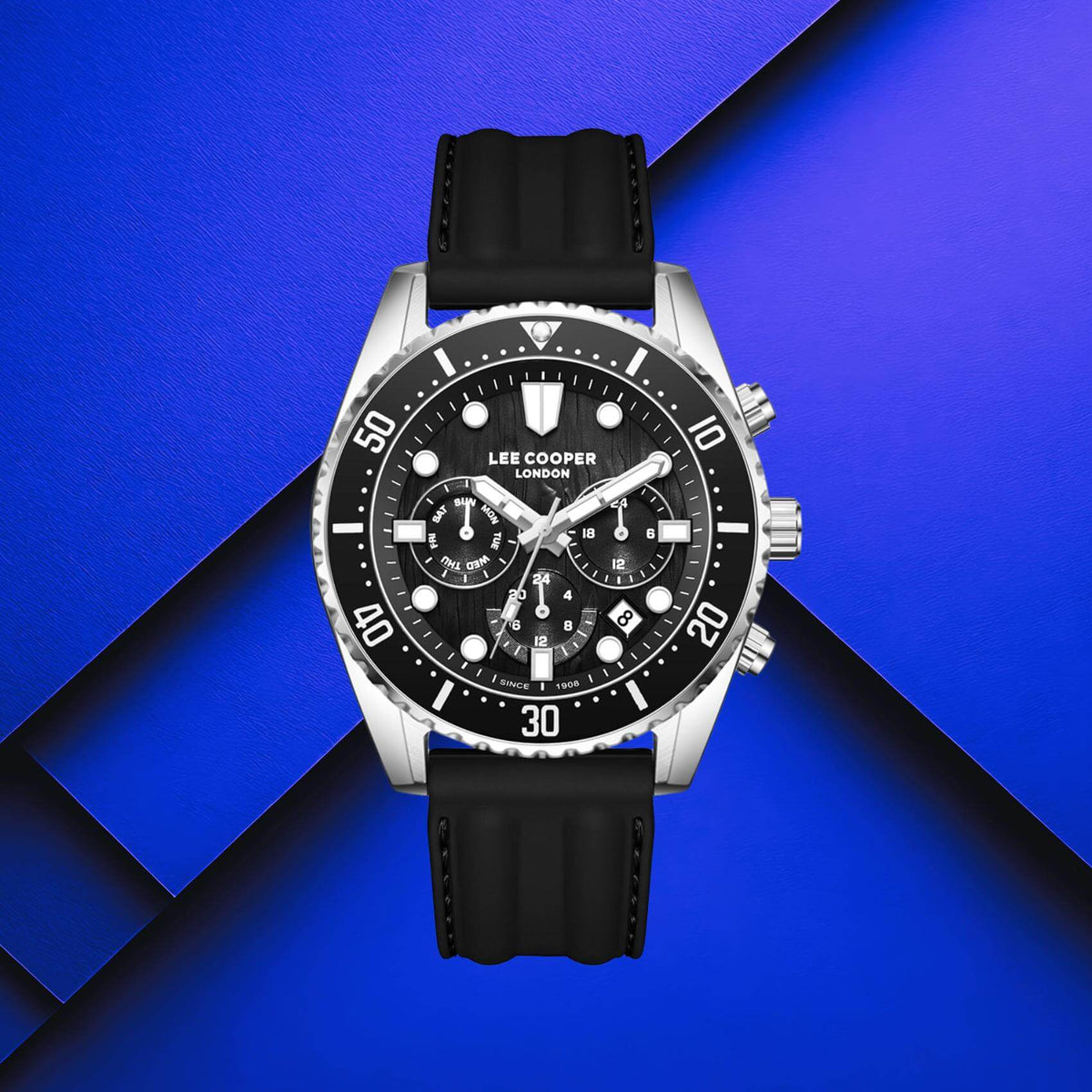 Ρολόι Lee Cooper Gents Multi LC08335.351 με Μαύρο Λουράκι Σιλικόνης