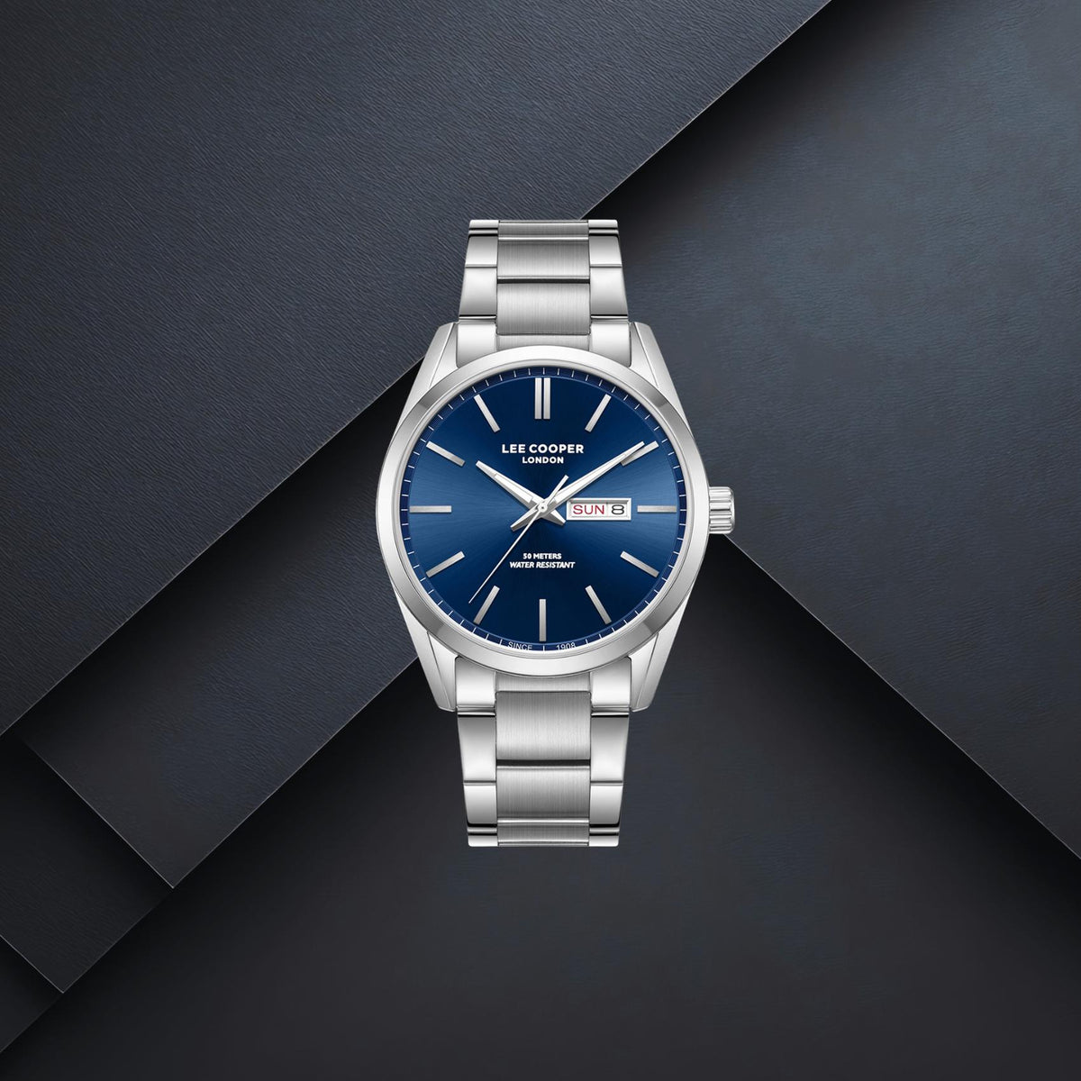 Ανδρικό Ρολόι Lee Cooper LC08340.390 Με Ασημί Μπρασελέ & Μπλε Καντράν