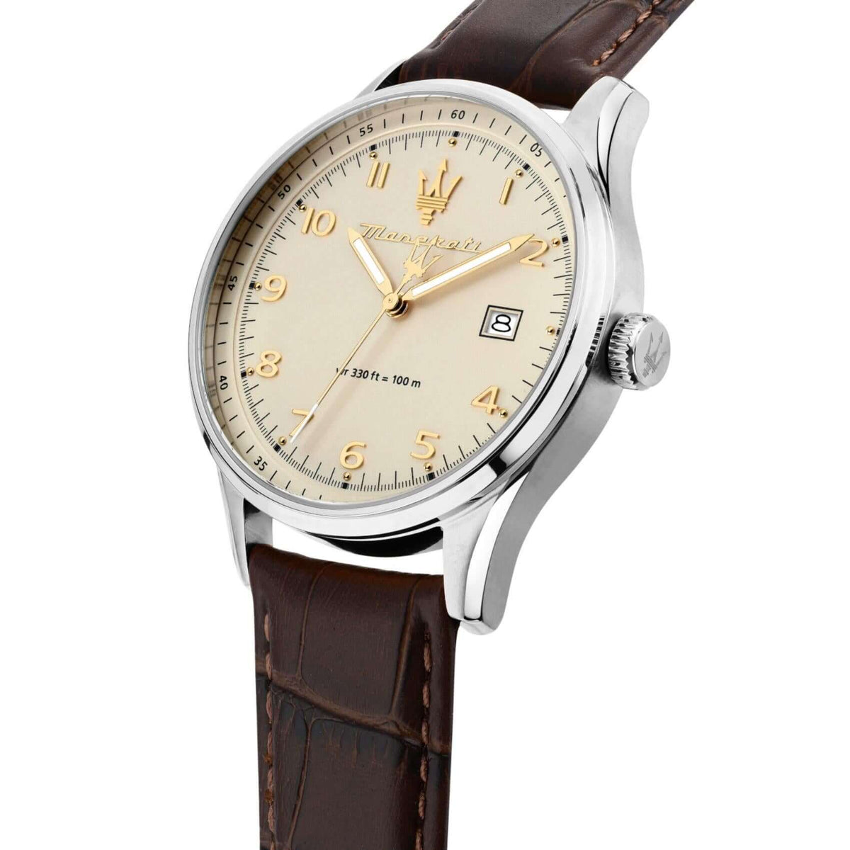 Πλάγια όψη Maserati Sorpasso R8851124004 με κάσα 42mm, κορώνα ρύθμισης και ορυκτό κρύσταλλο ειδικής σκλήρυνσης.