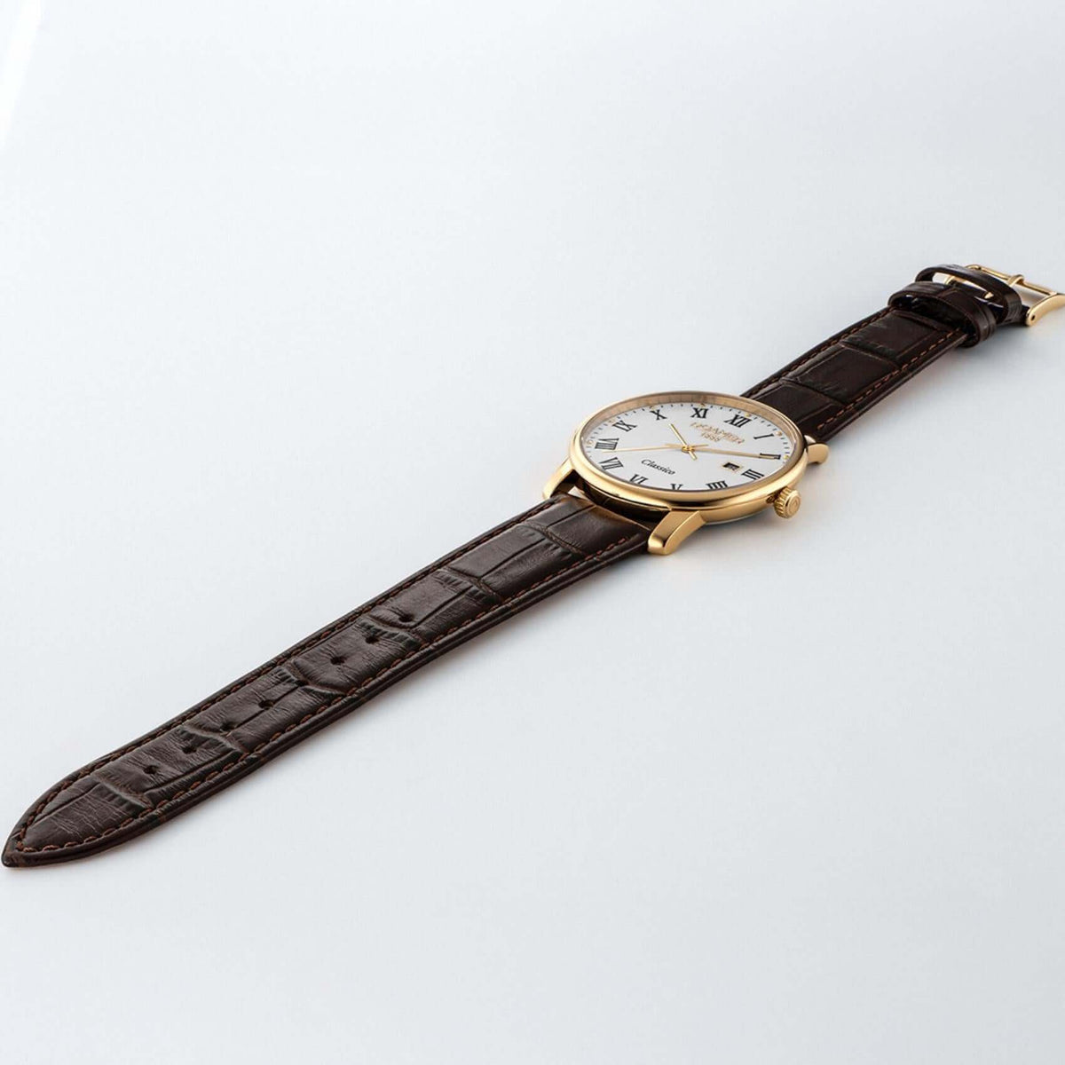 Aνδρικό ρολόι Roamer Classico Gents 971856-48-25-05 με καφέ δερμάτινο λουράκι & άσπρο καντράν διαμέτρου 40mm. 