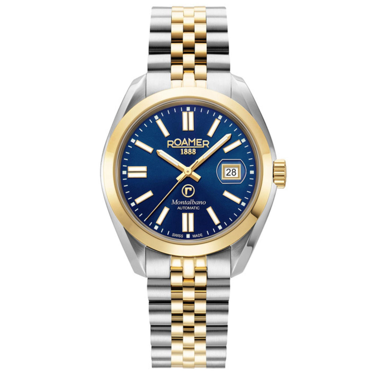Ανδρικό ρολόι Roamer Montalbano 996983-47-45-20 με ασημί-χρυσό μπρασελέ και μπλε καντράν