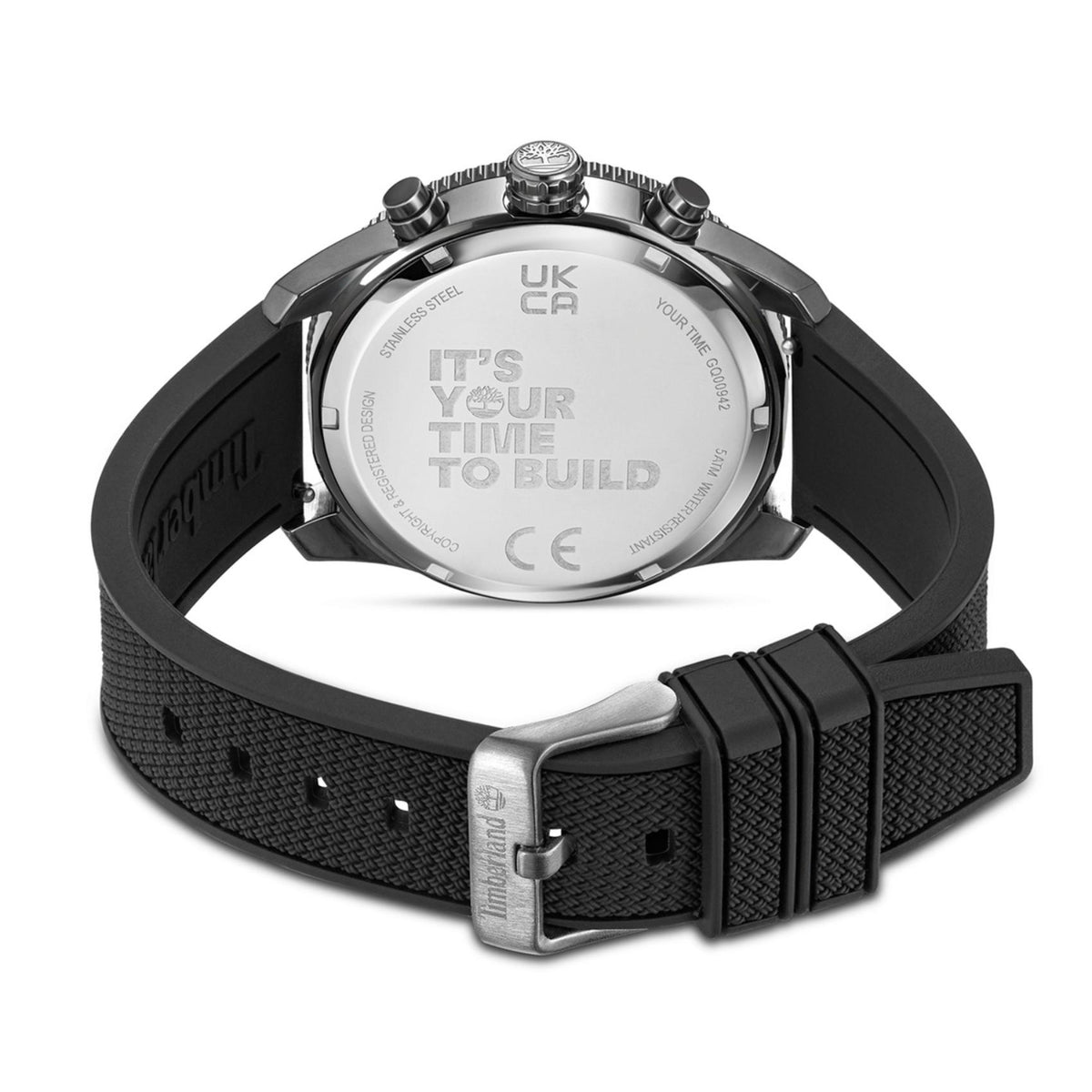 Πίσω όψη ρολογιού Timberland Carrigan TDWGQ00942X0 με μαύρο λουράκι σιλικόνης