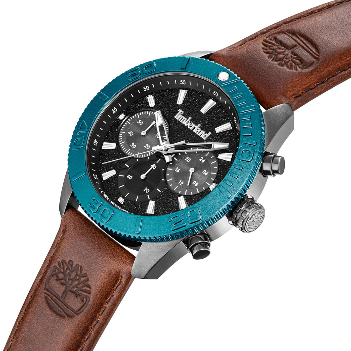 Ανδρικό ρολόι Timberland Carrigan TDWGQ00942X0 με μπλε εναλλασσόμενη στεφάνη και καφέ λουράκι
