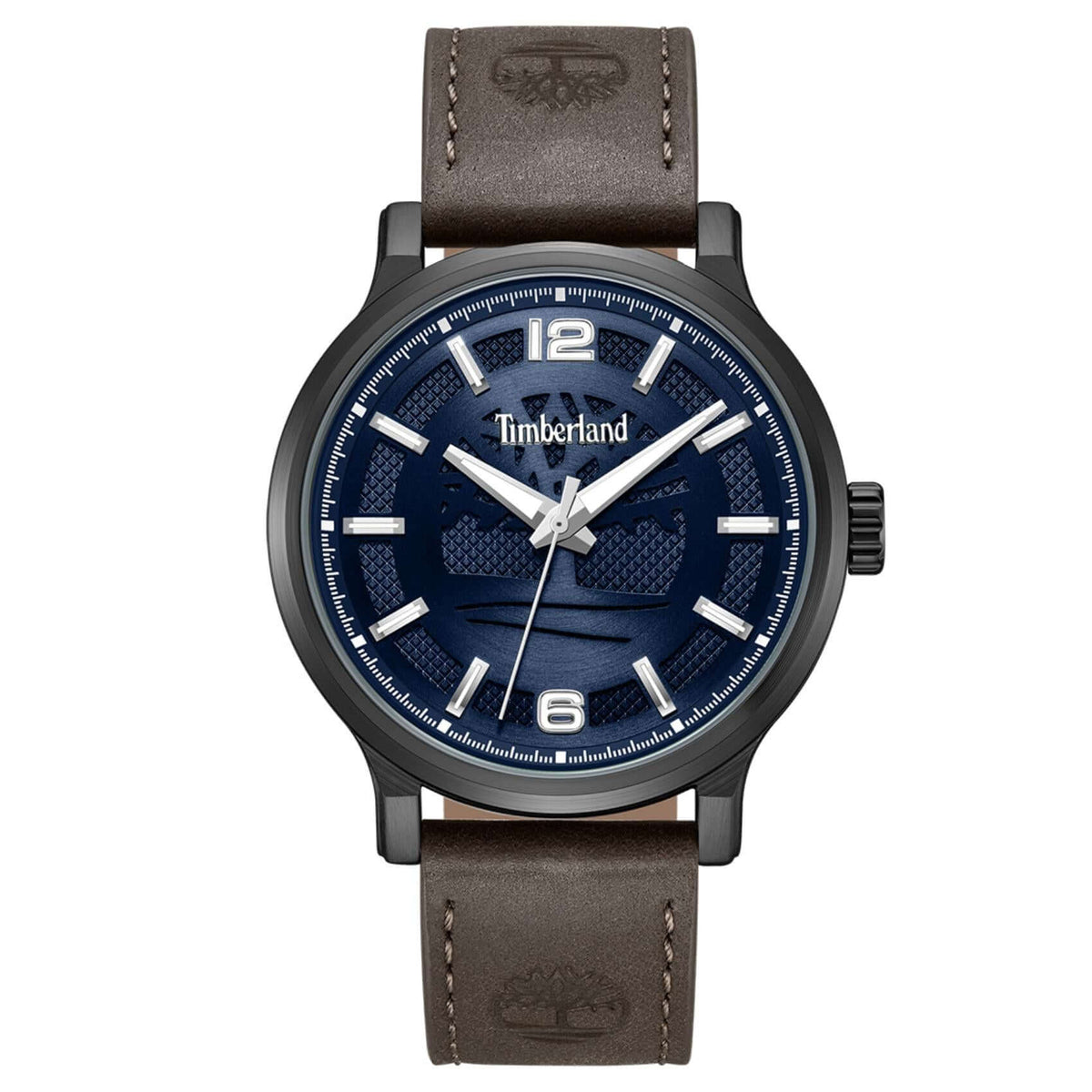Ανδρικό ρολόι Timberland Driscoll TDWGA0094703 με καφέ δερμάτινο λουράκι, μπλε καντράν 43 mm, quartz μηχανισμό και στεγανότητα 3ATM