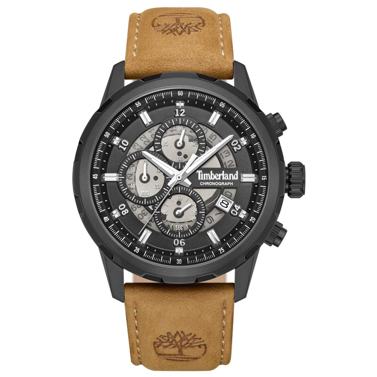 Ανδρικό ρολόι Timberland Hampton Harbour TDWGC0109101 με ταμπά δερμάτινο λουράκι και μαύρο καντράν