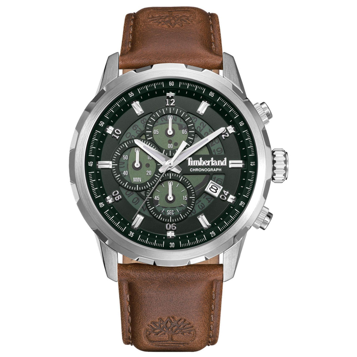 Ανδρικό ρολόι Timberland Hampton Harbour TDWGC0109102 με καφέ δερμάτινο λουράκι και πράσινο καντράν