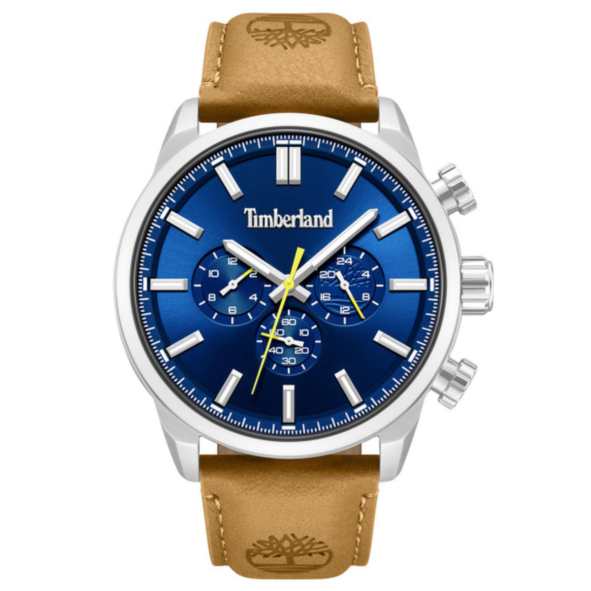 Ανδρικό ρολόι Timberland Henniker II Chrono TDWGF0028702M με καφέ δερμάτινο λουράκι και μπλε καντράν